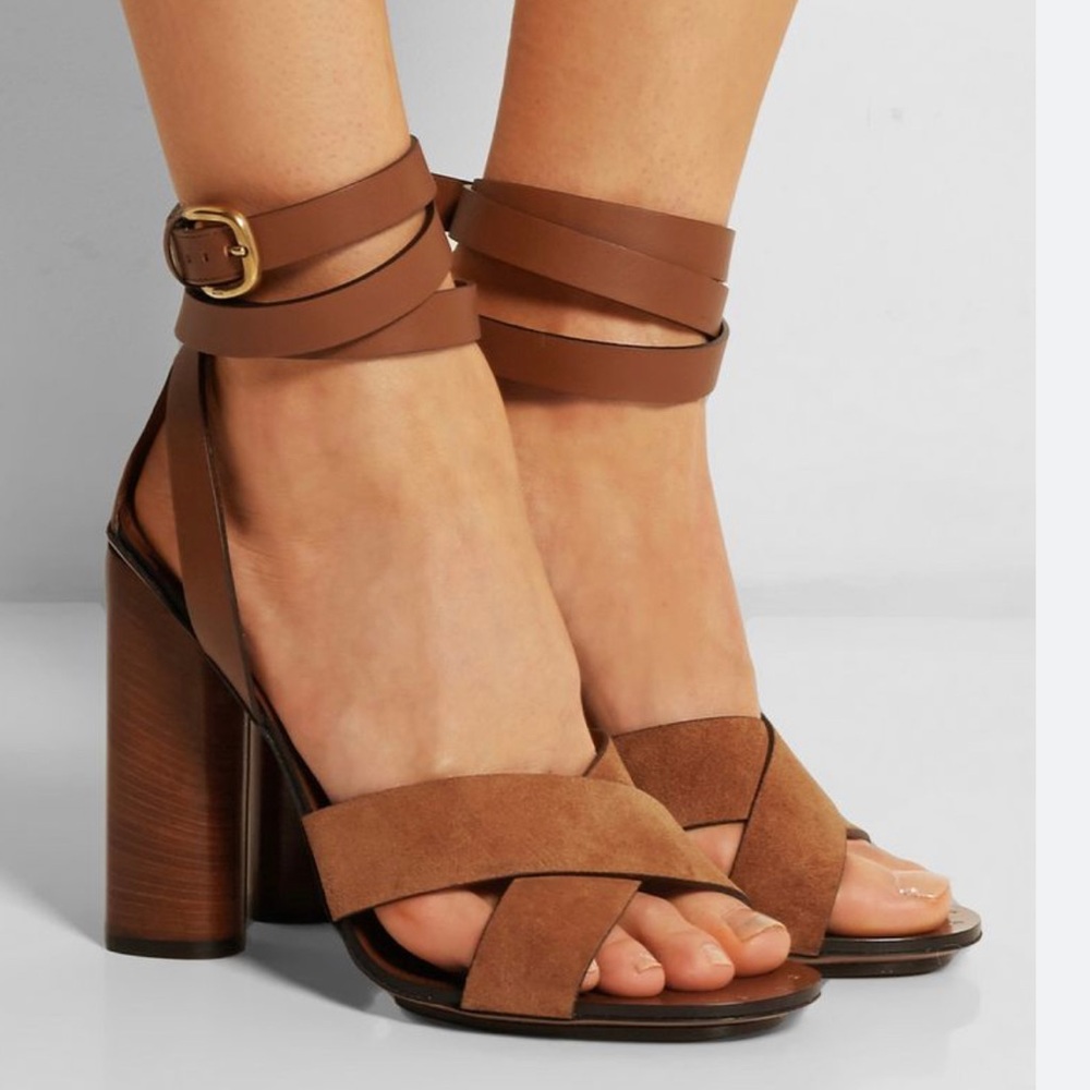 Gucci Brown Suede and Leather Candy Cross Ankle Wrap Sandals Size 38